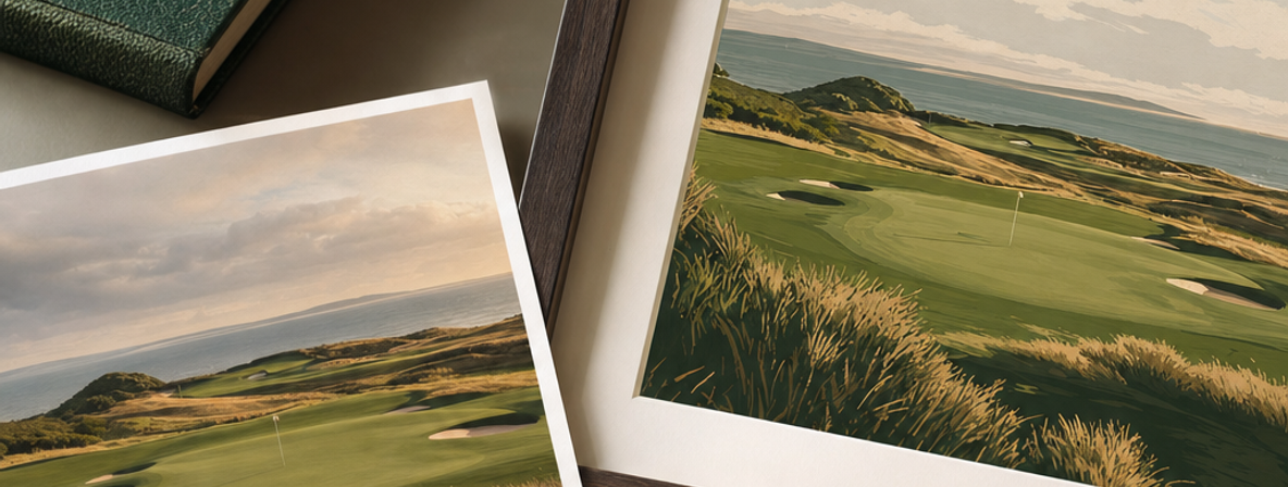 Choosing a golf course photo and restyling it into a framed art print