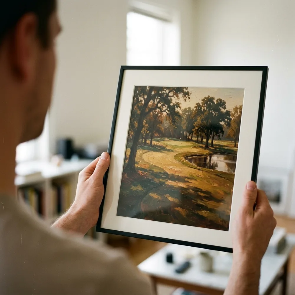 Hands holding a framed print