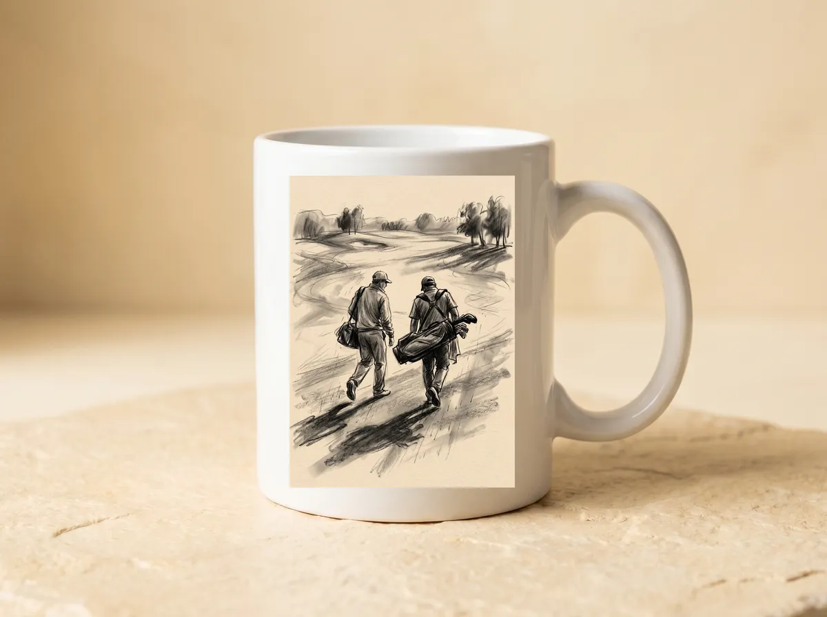 Player and Caddie on the mug