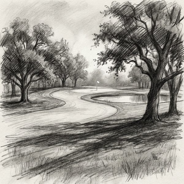 Golf course photo as a charcoal sketch