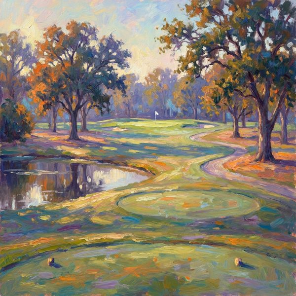 Golf course photo as an impressionist painting