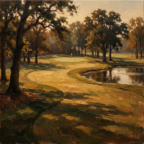 Golf course photo as a classical oil painting